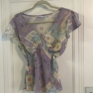 Vintage Floral Patchwork VNeck Top Junior Lazarus NKA Macy’s size L Juniors boho